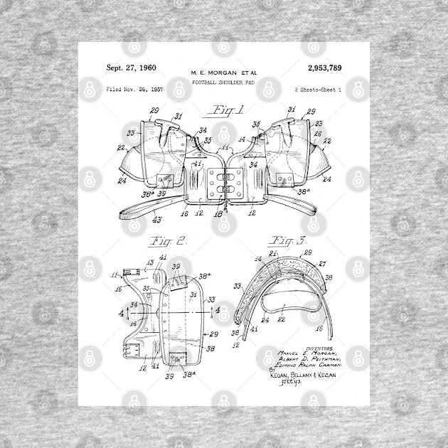 Football Pads Patent - Football Player American Football Art - White by patentpress